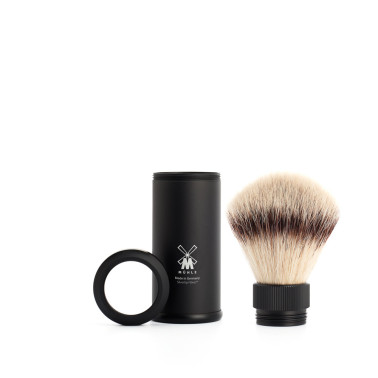Blaireau de voyage en poils synthétiques anodisé noir - Mühle