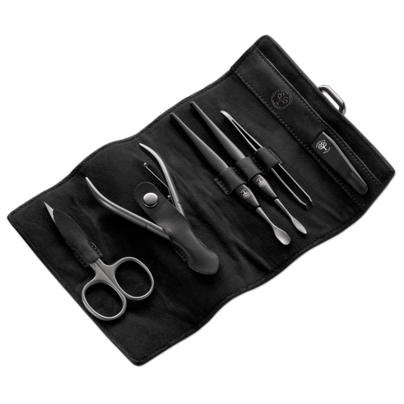Set manucure Böker "Arbolito Votage", Etui en cuir noir