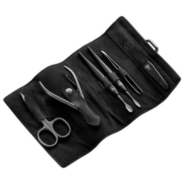 Set manucure Böker "Arbolito Votage", Etui en cuir noir