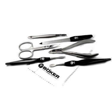 Set manucure Böker "Arbolito Votage", Etui en cuir noir