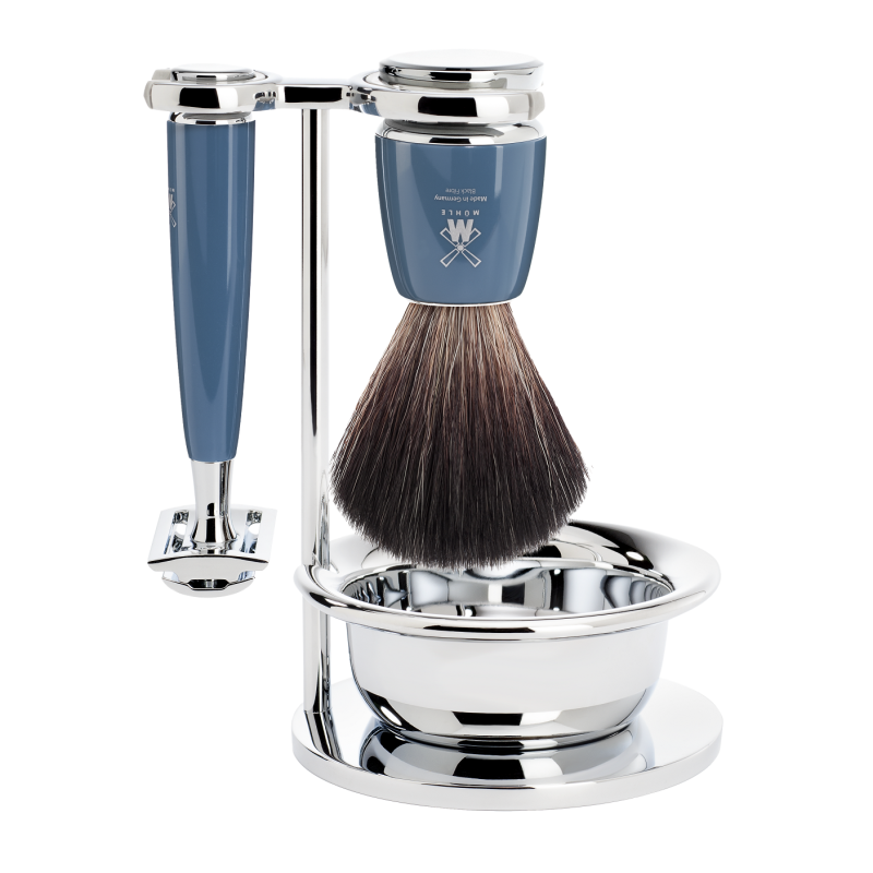 Coffret Rytmo bleu - Mühle Rasoir de sureté, blaireau, bol, support