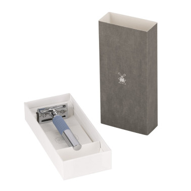 Rasoir de sécurité - Mühle NEO, manche chrome bleu glacier