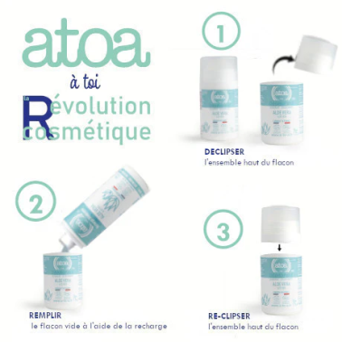 Déodorant Roll-on rechargeable Pierre d'alun & Aloé véra Atoa 