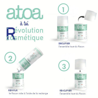 Déodorant Roll-on rechargeable Pierre d'alun & Bambou Atoa 