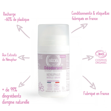 Déodorant Roll-on Atoa rechargeable Pierre d'alun & Nenuphar