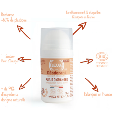 Déodorant Roll-on Atoa rechargeable Pierre d'alun & Fleur d'Oranger