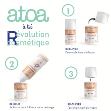 Déodorant Roll-on Atoa rechargeable Pierre d'alun & Fleur d'Oranger